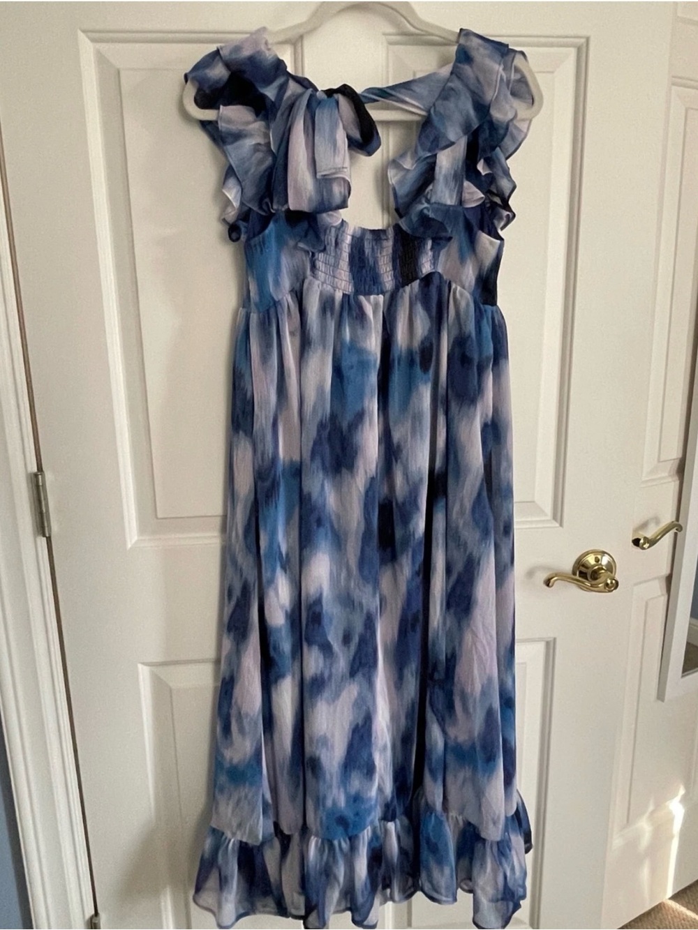 Banana Republic Blue Watercolor Ruffle Maxi Dress with Tie Back S - Picture 2 of 3